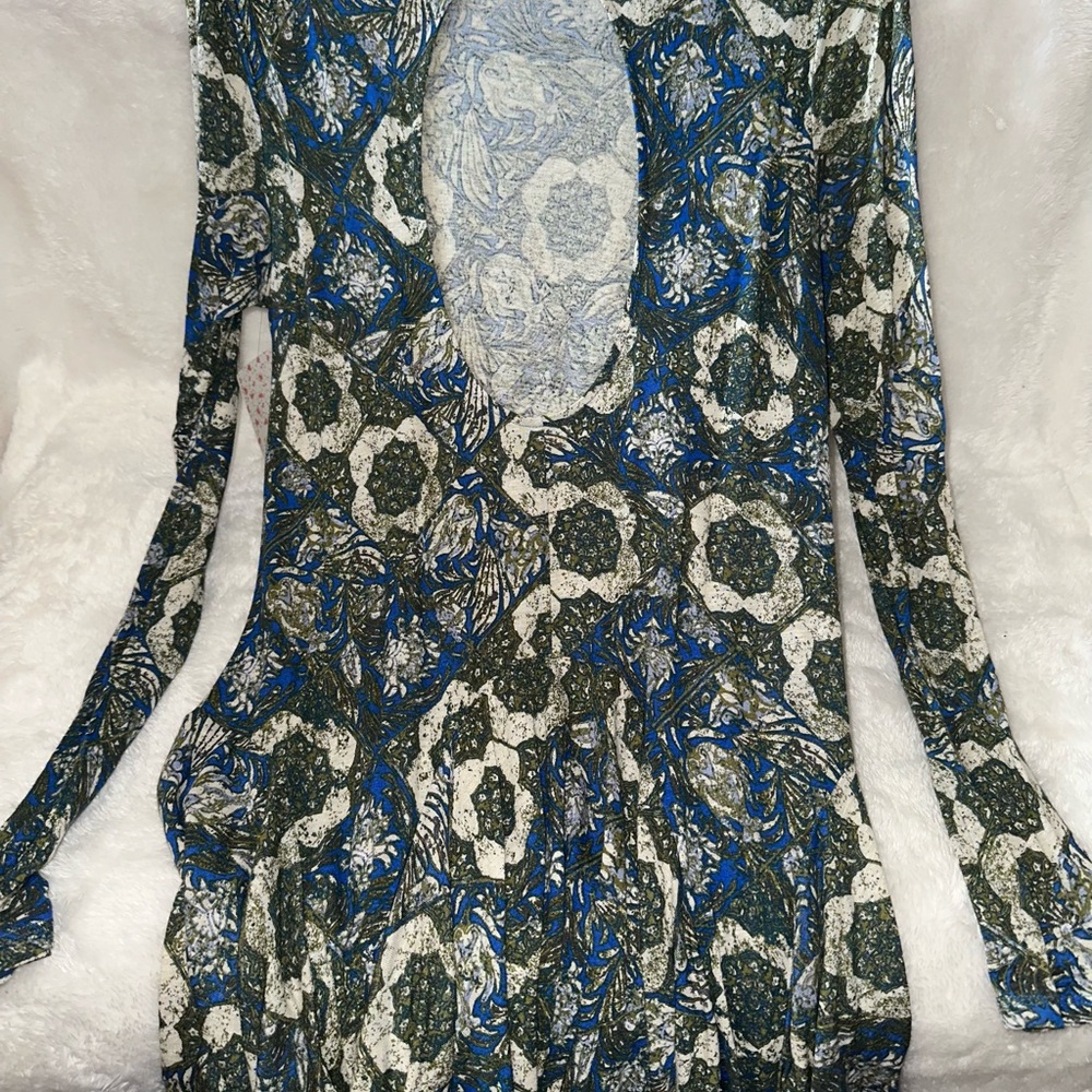Free People Blue and Green Patterned Long Sleeve Dress - Picture 2 of 11